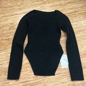 Black Ribbed Long Sleeve Top
